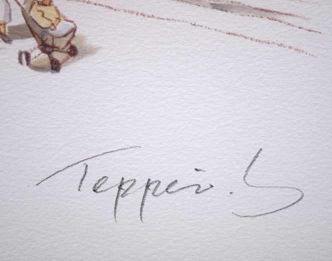 笹倉鉄平「ベルネのカフェ」リトグラフ 本人直筆鉛筆サイン