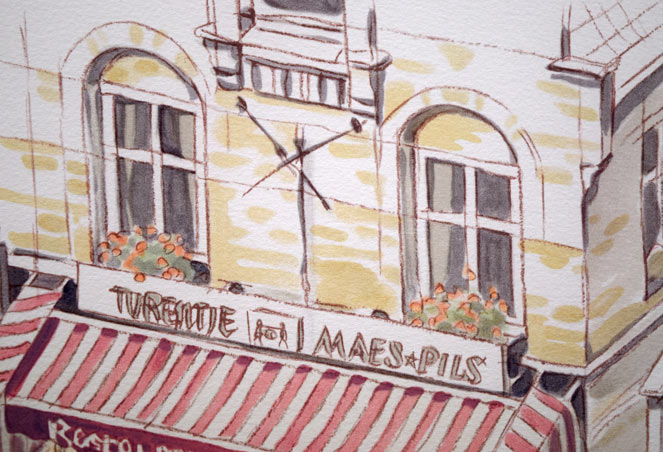 笹倉鉄平「ベルネのカフェ」リトグラフ 拡大画像1