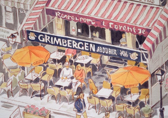 笹倉鉄平「ベルネのカフェ」リトグラフ 拡大画像2