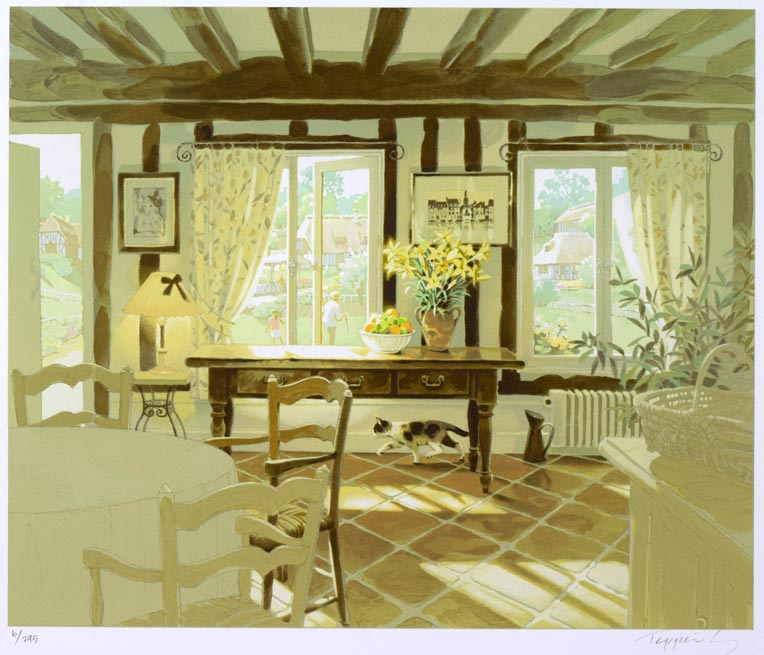 笹倉鉄平「ラ・メゾン・ド・ノルマンディー」シルクスクリーン版画 作品全体拡大画像