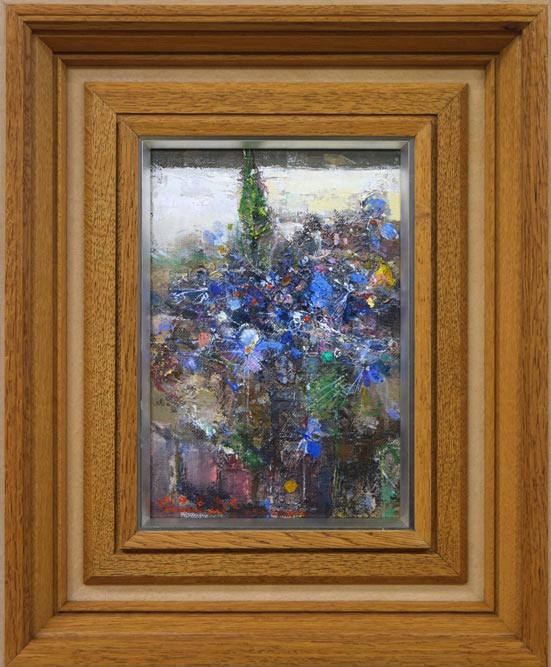 笹山峻弘(俊弘)「青い花」油絵・SM