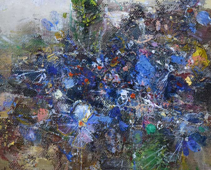 笹山峻弘(俊弘)「青い花」油絵・SM 拡大画像1