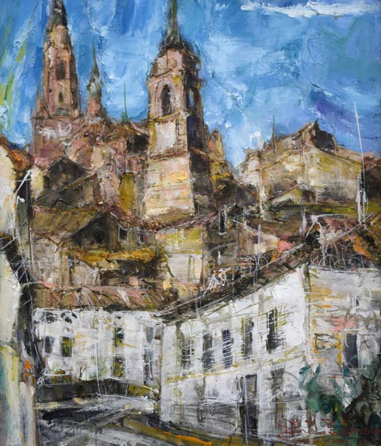 笹山俊弘「アテカ風景(スペイン)」油絵・F10号 作品全体拡大画像