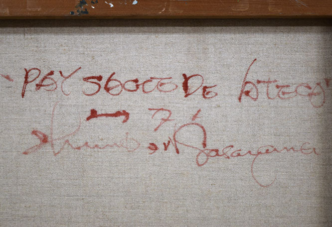 笹山俊弘「アテカ風景(スペイン)」油絵・F10号 裏書き拡大画像1