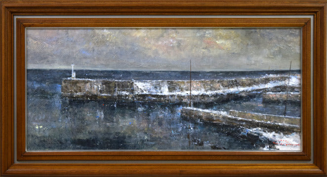 笹山峻弘(俊弘)「日本海冬景」油絵・変形40号