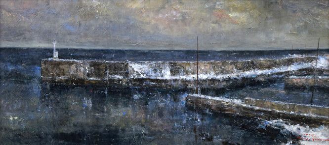 笹山峻弘(俊弘)「日本海冬景」油絵・変形40号 作品全体拡大画像