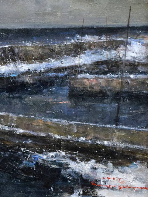 笹山峻弘(俊弘)「日本海冬景」油絵・変形40号 拡大画像5