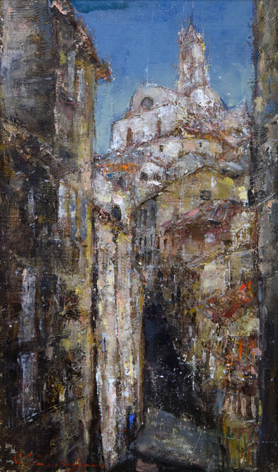笹山峻弘(俊弘)「シエナ風景(イタリー)」油絵・M8号 作品全体拡大画像