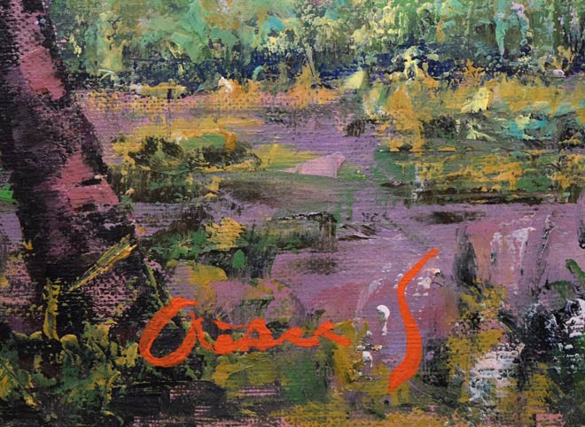 佐藤あつ子「杏子の里」油絵・P15号 サイン拡大画像