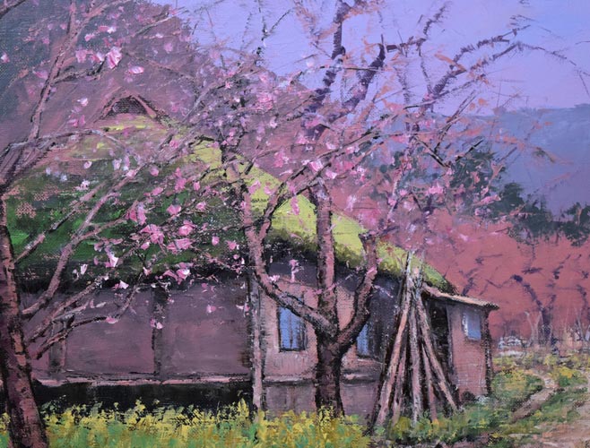 佐藤あつ子「杏子の里」油絵・P15号 拡大画像1