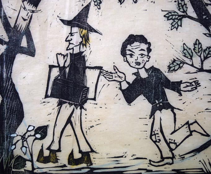 佐藤国男「かしわばやしの夜」木版画に裏彩色 拡大画像2