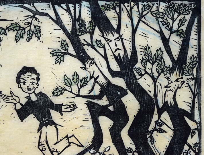 佐藤国男「かしわばやしの夜」木版画に裏彩色 拡大画像3