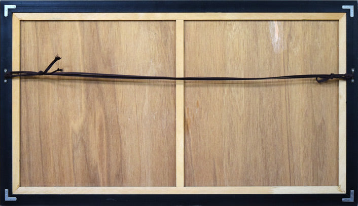 佐藤国男「かしわばやしの夜」木版画に裏彩色 額縁裏側画像