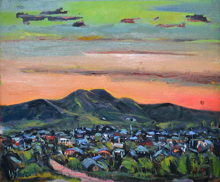 佐藤吉五郎「落日(手稲山)」油絵・F8号 拡大部分