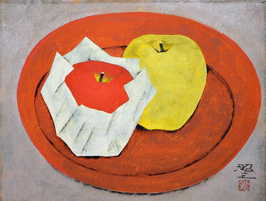 佐藤 昭三「りんご」日本画・F6号 拡大部分