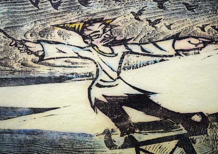 佐藤国男「銀河鉄道の夜(わたり鳥への信号)」木版画に裏彩色 拡大画像2