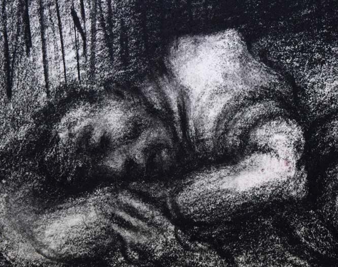 澤田文一「木賃宿(きちんやど)」木炭素描画(両面作品) 拡大画像1