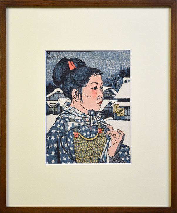 関野準一郎「輪髪」木版画