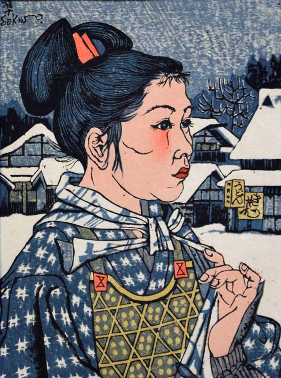 関野準一郎「輪髪」木版画 拡大部分