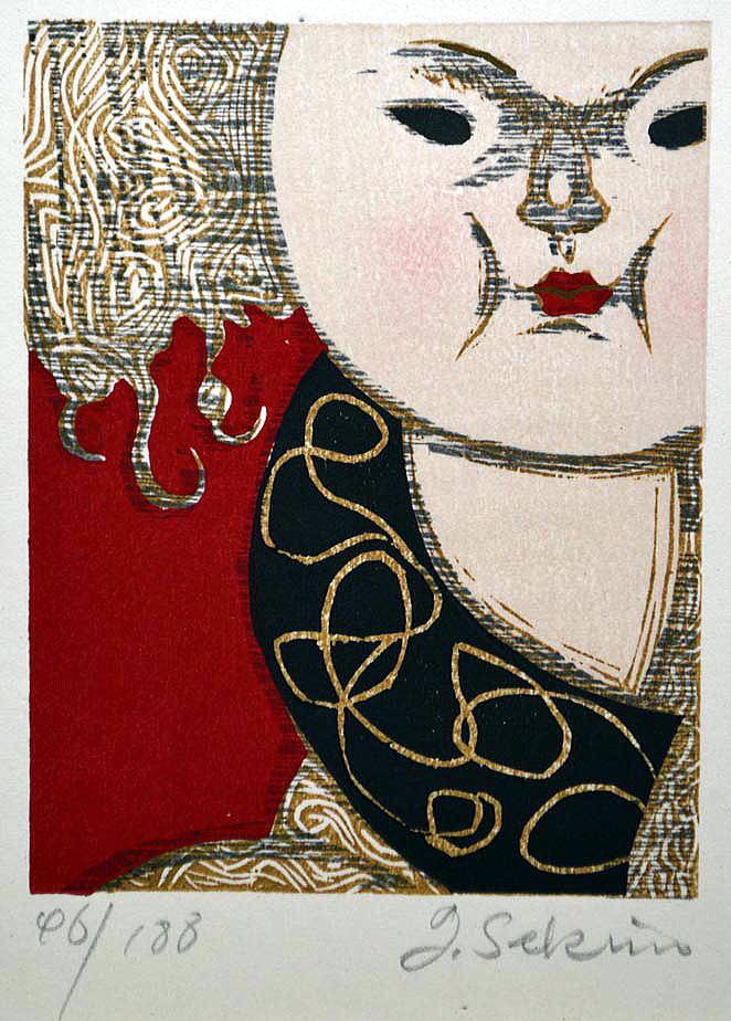 関野準一郎「少女」木版画・1972年作 拡大部分 限定部数(ed,46/188部)、鉛筆サイン(j.sekino)