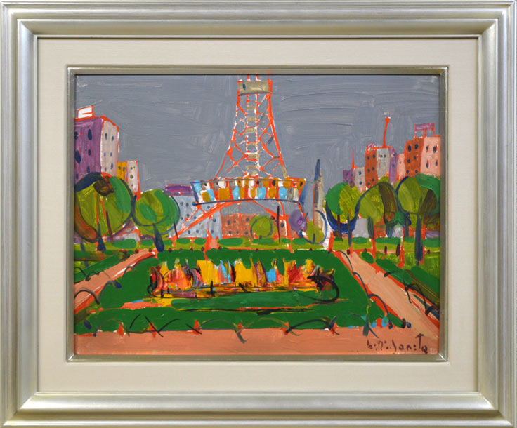 芹田英治「大通公園(札幌)」油絵・F6号 拡大部分