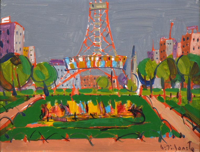 芹田英治「大通公園(札幌)」油絵・F6号