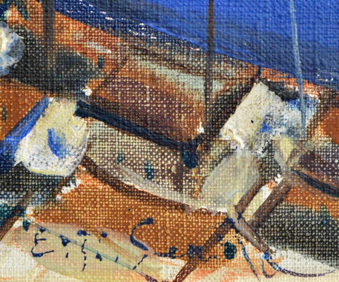 芹田英治「小樽の海」油絵・F6号 サイン部分