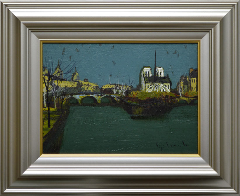 芹田英治「セーヌとノートルダム(パリ)」油絵・F4号