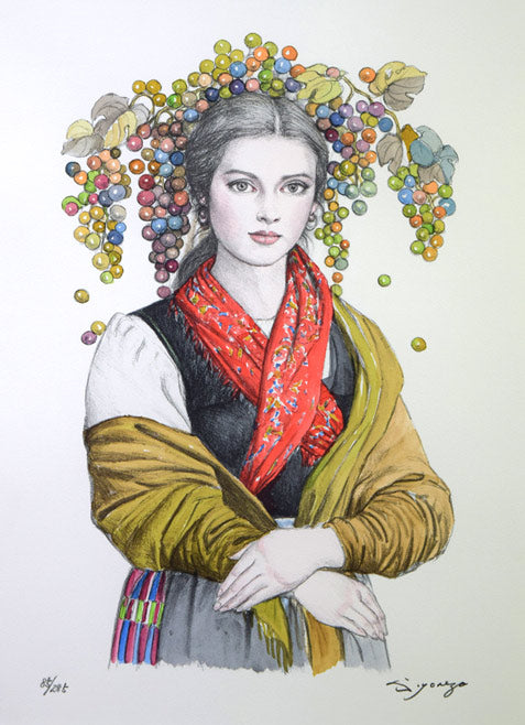 芝田米三「実りの季」リトグラフ 作品全体拡大画像