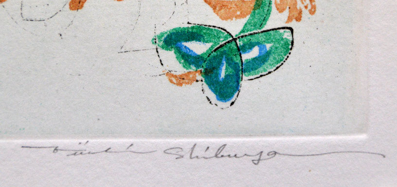 渋谷 栄一「教会のある丘」銅版画 タイトル部分