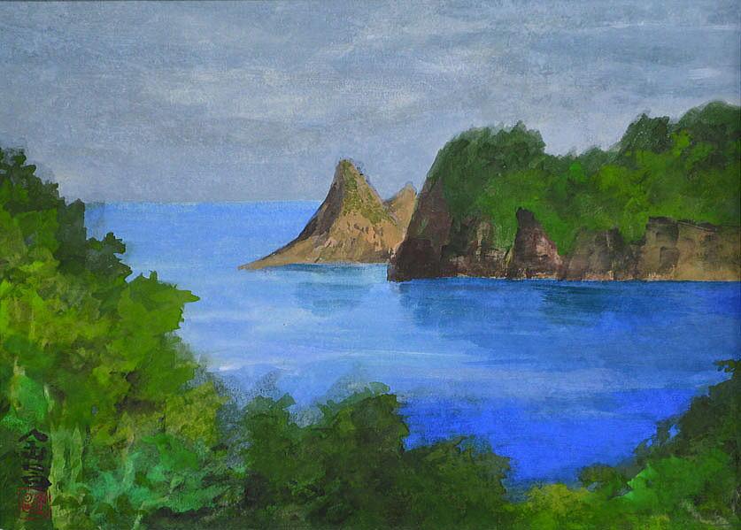 信太 金昌「忍路(おしょろ−小樽)」日本画・F4号・特注作品 拡大部分