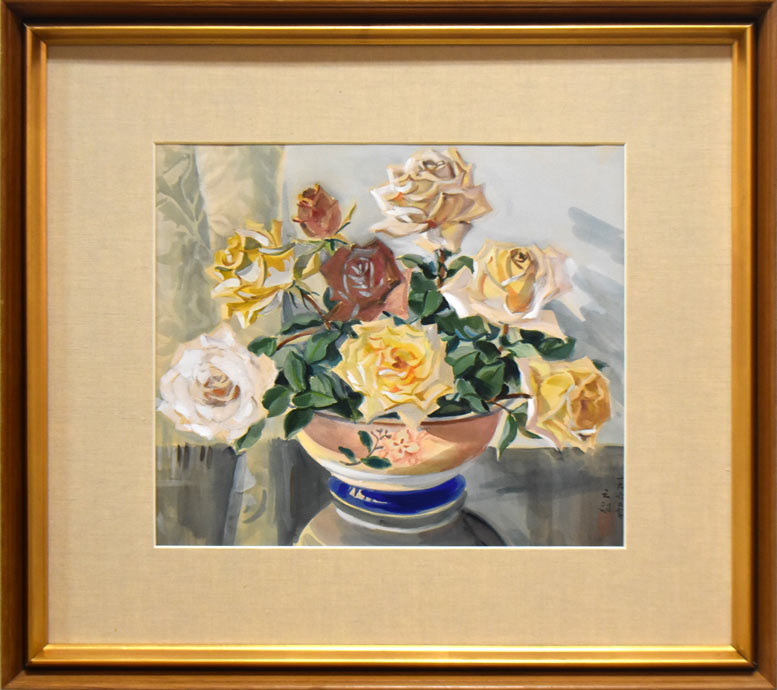 繁野 三郎「薔薇」水彩画