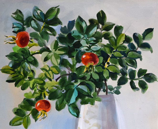 繁野三郎「ハマナス」水彩画 拡大画像1