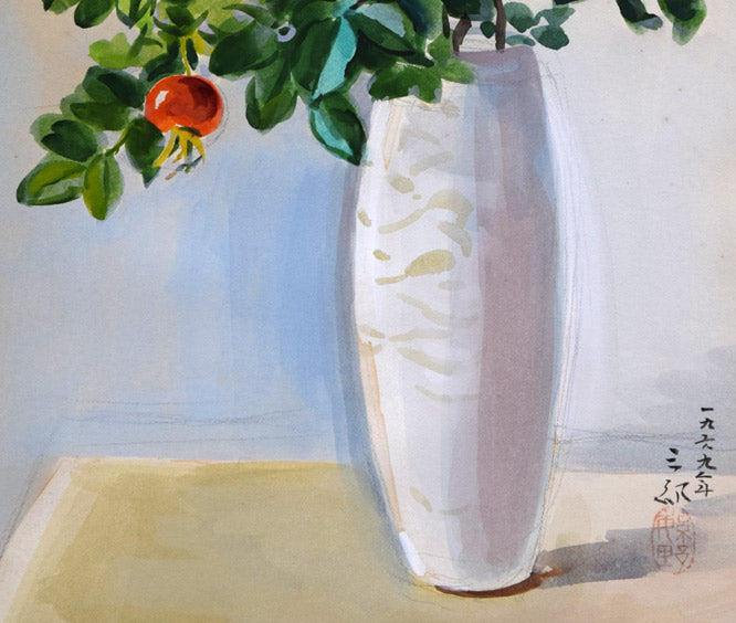 繁野三郎「ハマナス」水彩画 拡大画像2