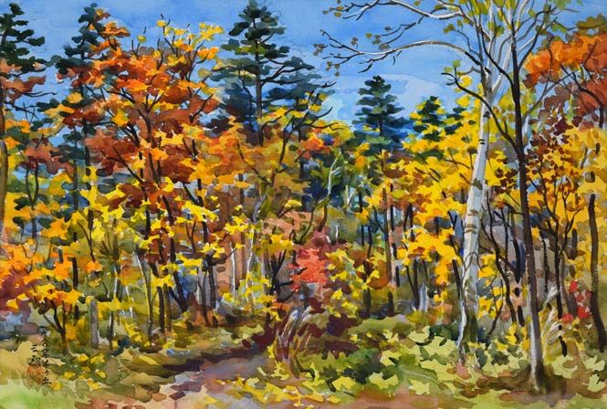 繫野三郎「羊ケ丘(札幌市)」水彩画 作品全体拡大画像