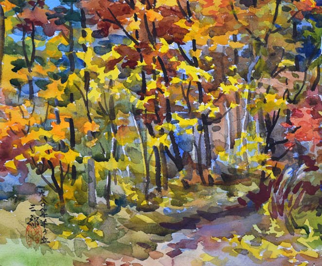 繫野三郎「羊ケ丘(札幌市)」水彩画 拡大画像3