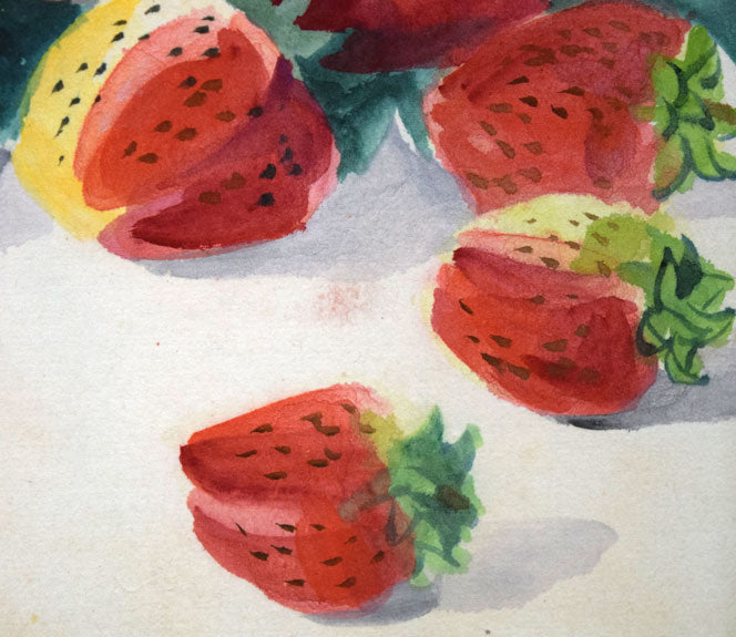繁野三郎「苺」水彩画 拡大画像2
