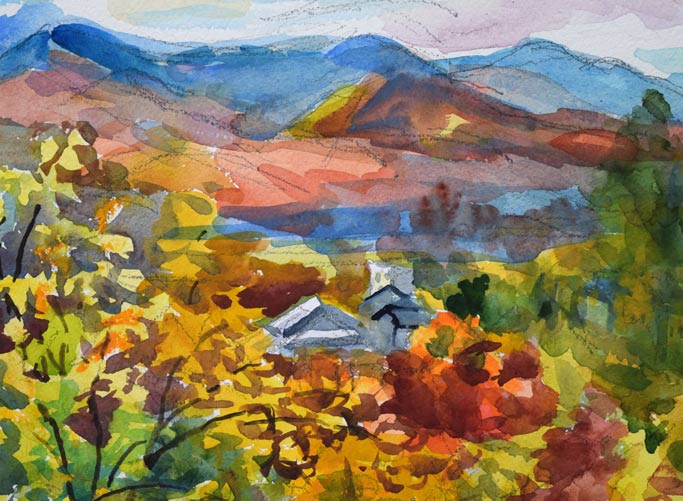 繁野三郎「石山(札幌市南区)」水彩画 拡大画像1