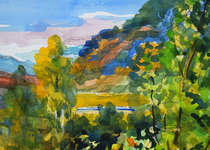 繁野三郎「石山(札幌市南区)」水彩画 拡大画像2