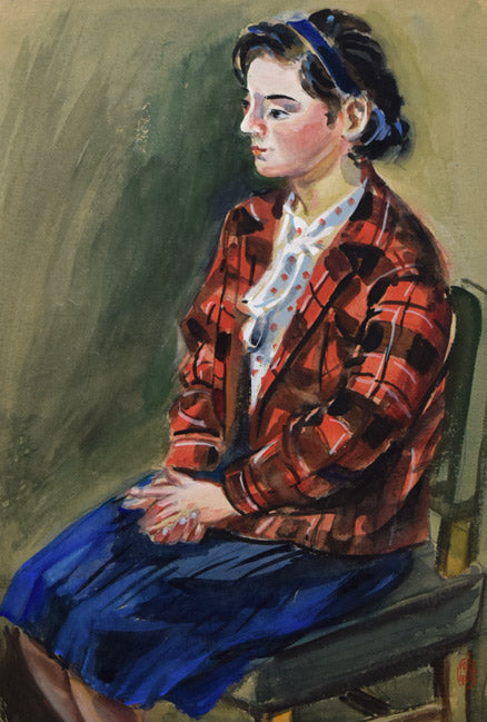 繁野三郎「女性像」水彩画 作品全体拡大画像