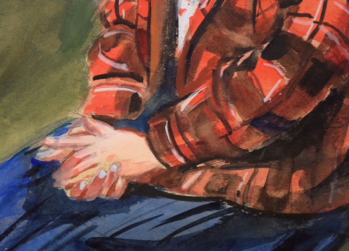 繁野三郎「女性像」水彩画 拡大画像2