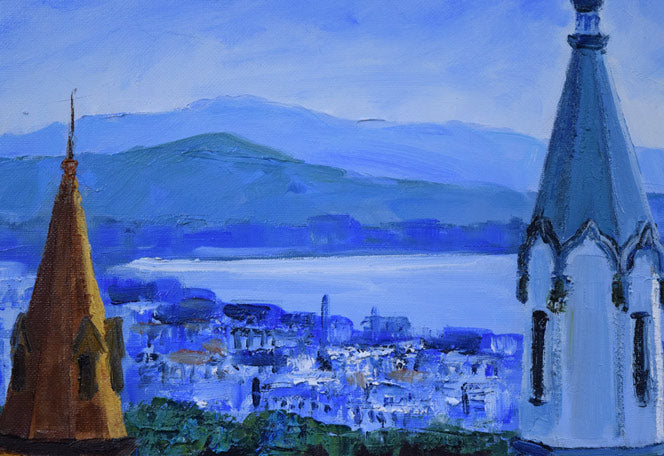 島本良平「函館(ハリストス正教会)」油絵・F10号 拡大画像1