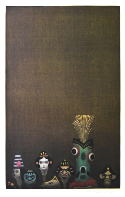 清水敦「首人形」カラーメゾチント 作品全体拡大画像