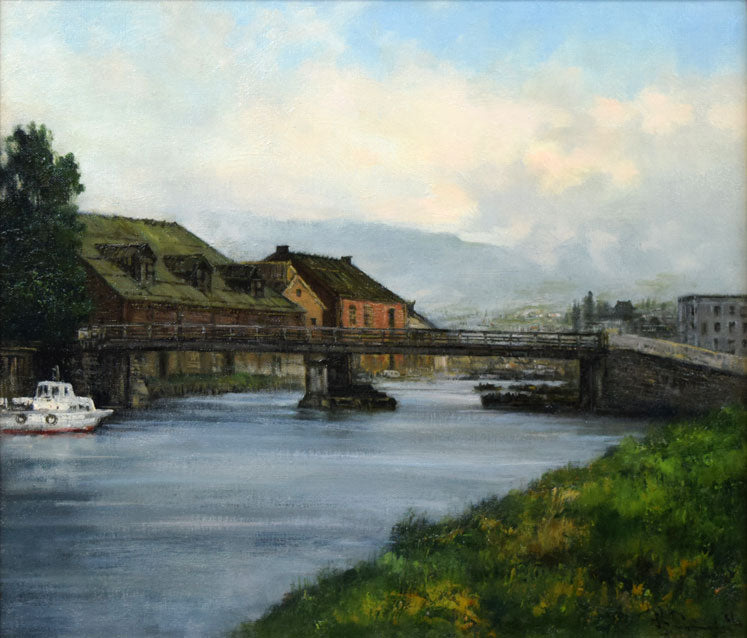 清水弘哉「小樽運河」油絵・F10号 拡大部分