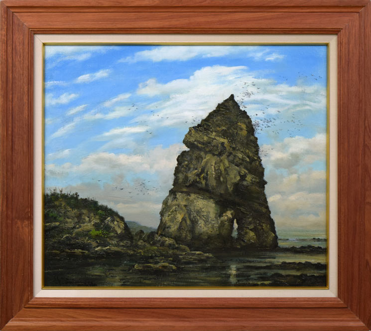 清水弘哉「塩谷のイワツバメ岩(小樽)」油絵・F10号