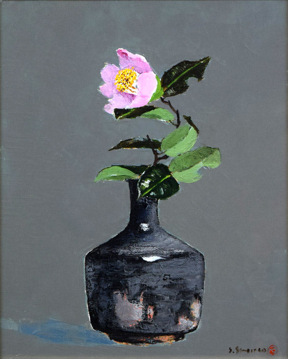 下田正次「常滑花挿し」油絵・F3号 拡大部分