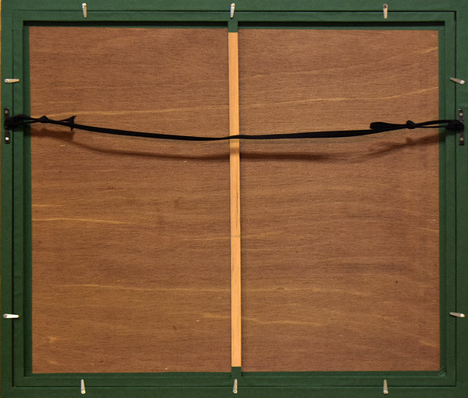 下田義寛「春来」木版画 額縁裏側画像