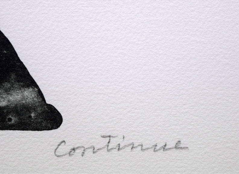 篠田桃紅「Continue」リトグラフ・朱色手彩色 タイトル部分