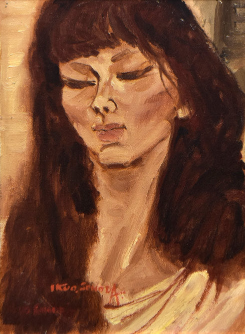 園田郁夫「女性像」油絵・F4号 作品全体拡大画像