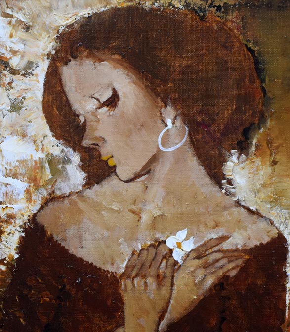 園田郁夫「想い」油絵・F4号 拡大画像1